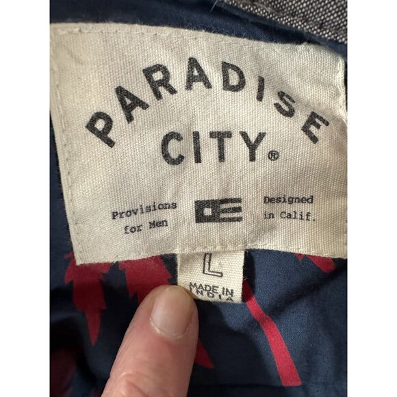 Paradise City Mens Large Hawaiian Shirt Blue & Red Palm Tree Print Short Sleeve - Picture 5 of 16